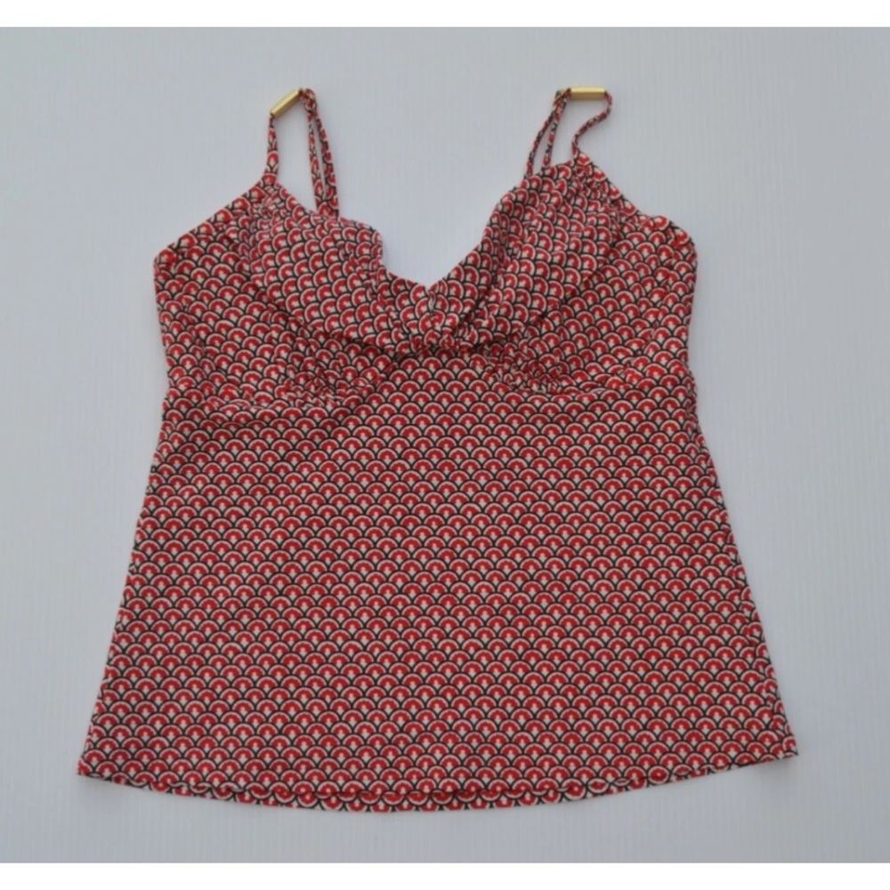 Lands' End Women's Sz 12 Red Printed Tankini with Gold Bead Accent Top